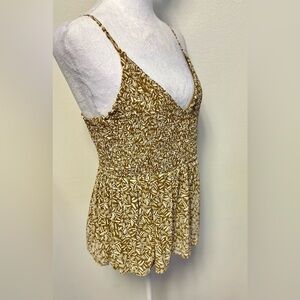 Babydoll Tan Cami V Neck Mesh Smocked Swing Y2K Style 
Women’s Size Medium